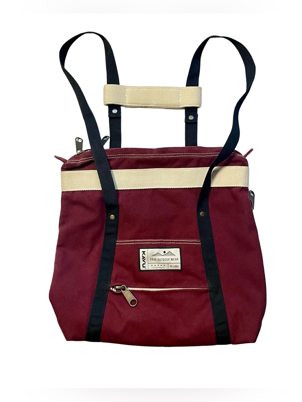 KAVU Burgundy Canvas Convertible Tote Backpack